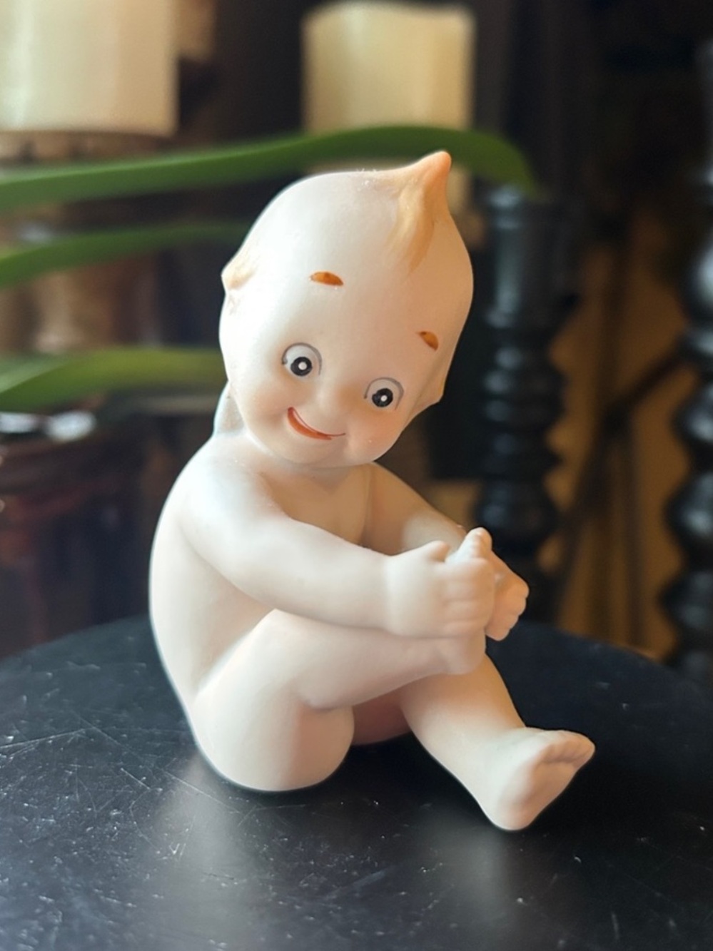Vintage Kewpie Bisque Porcelain Toe Tickler / Piano Baby Figurine.